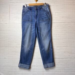 J Jill Jeans Womens Size 10 High-Rise Straight Leg Patch Pocket Denim Cuffed